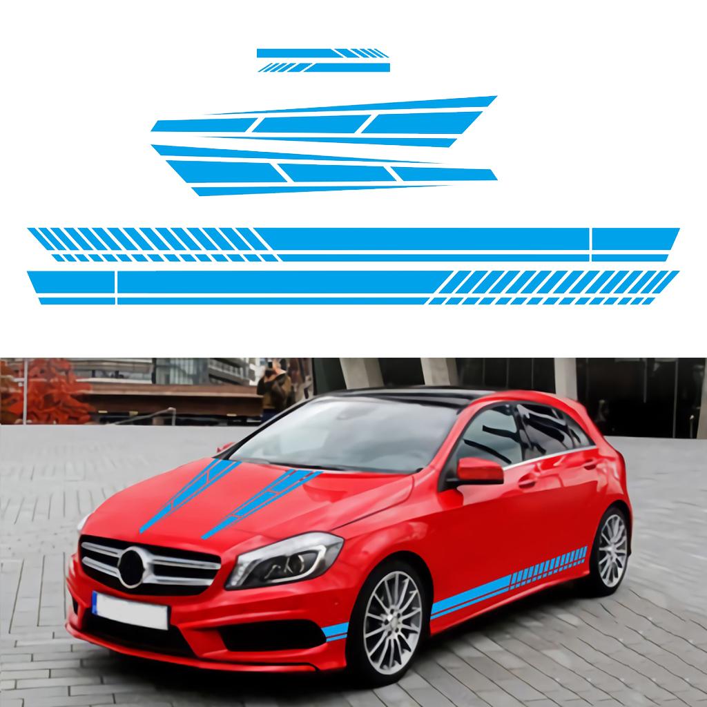 6PCS Long Stripe Graphics Car Racing Side Body Hood Mirror Decals