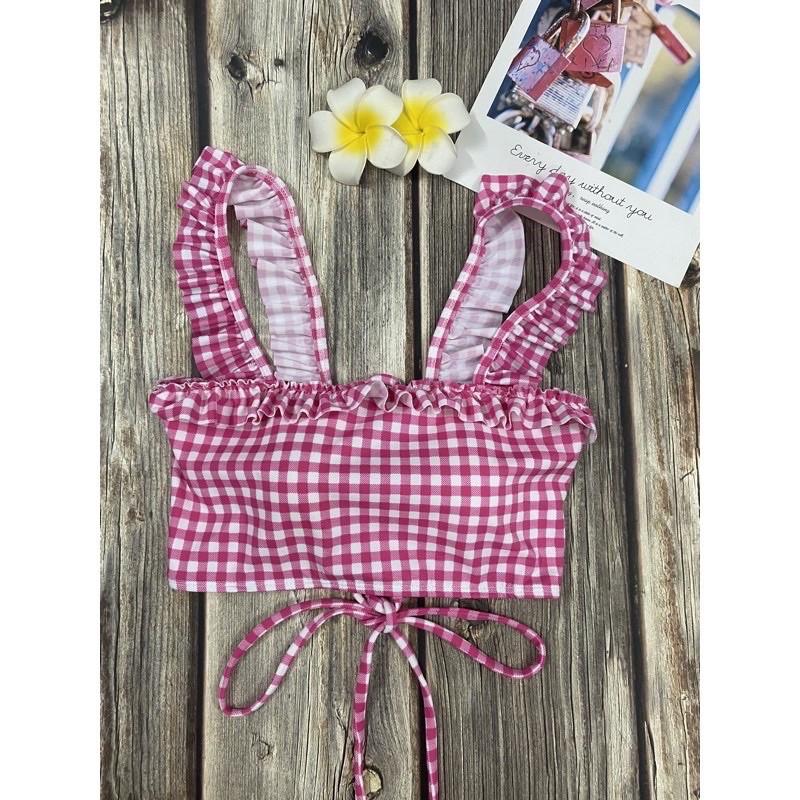 Bikini caro 2 dây bèo siêu dễ thương