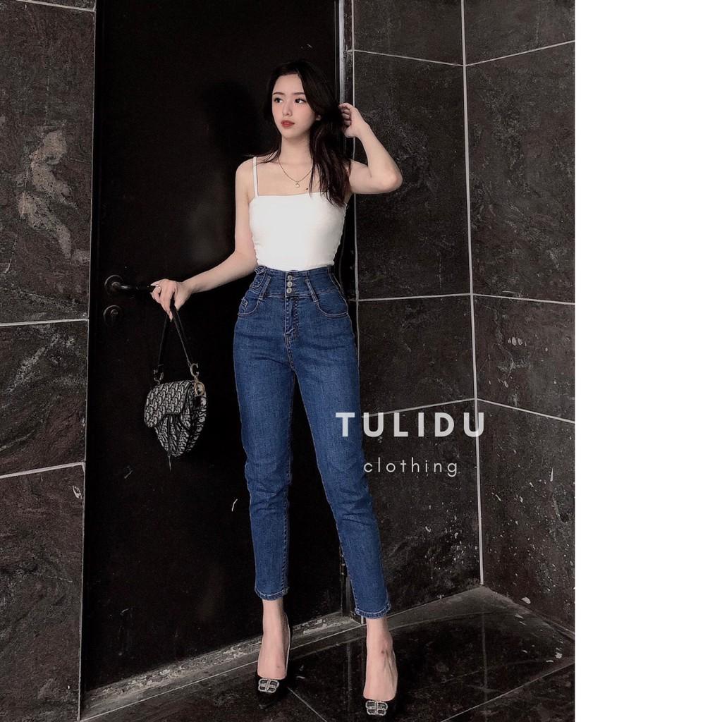 Quần Jean Nữ Dáng Baggy Lưng Cao Trơn 3 Cúc Co giãn Hàng Cao Cấp Quần Bò Nữ ẢNH THẬT T83.01