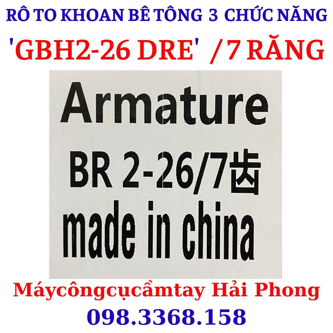 Rô to máy khoan Bê tông 3 chức năng 'Bo$ch' mod.'GBH 2-26 DRE' ,  'DCA' mod."AZC05-26B' .... Rotor 7 rănr dấu Huyền . Hiệu  CF - BR Hộp trắng