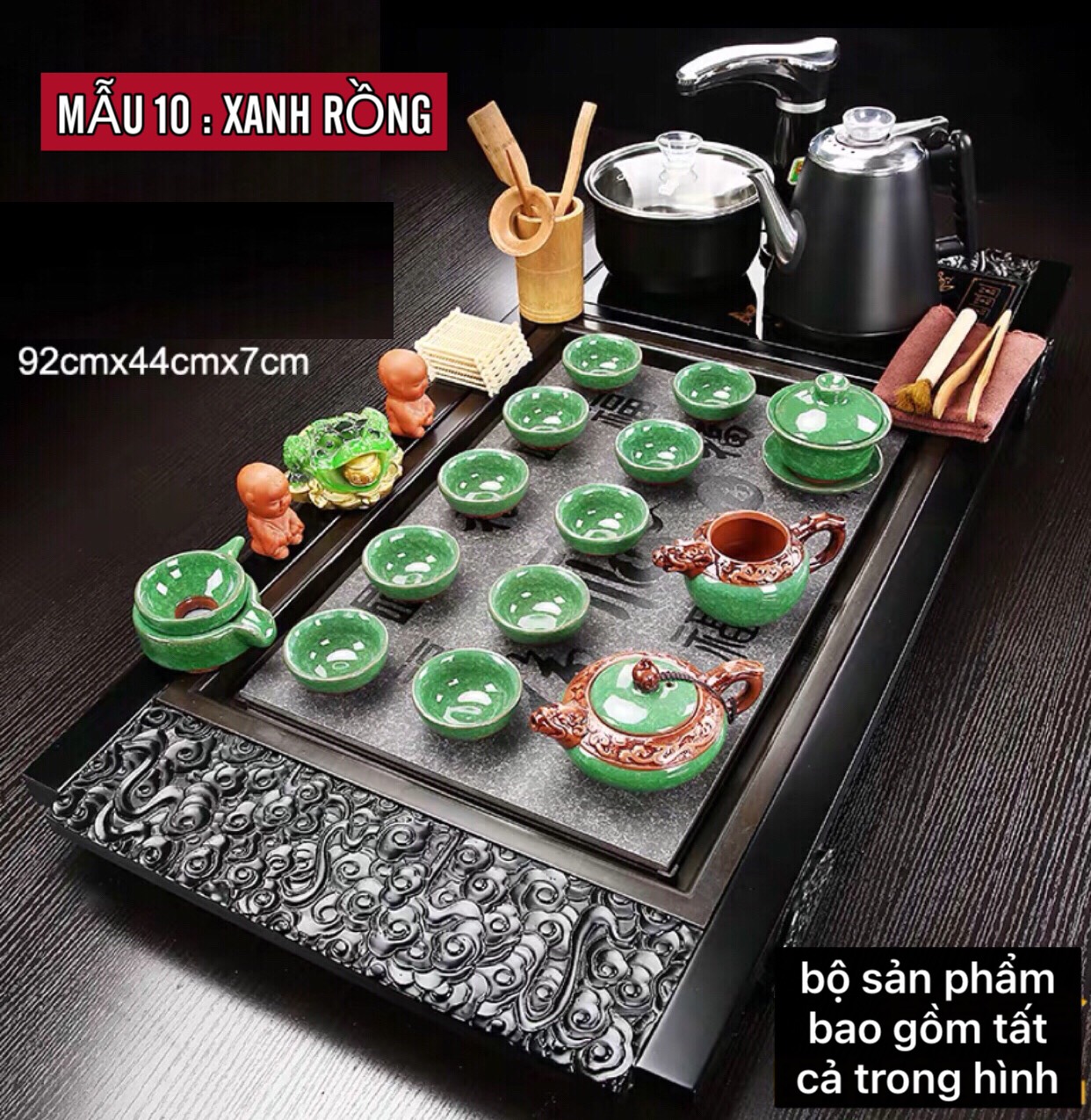 Bàn trà điện đa năng thông minh , khung gỗ mặt đá sứ ,bếp đun nước tự động cảm ứng hai lớp cách nhiêt chống bỏng , Ấm chén trà gốm sứ tùy chọn một bộ đủ món như hình