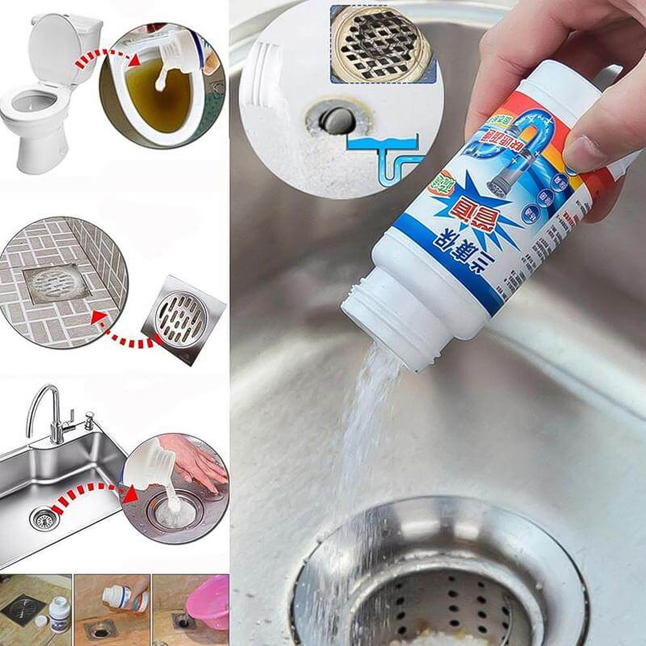 Bột thông cống, thông tắc bồn cầu, bồn rửa bát, lavabo xử lý tắc nghẽn ống thoát nước siêu nhanh siêu mạnh, khử mùi hôi