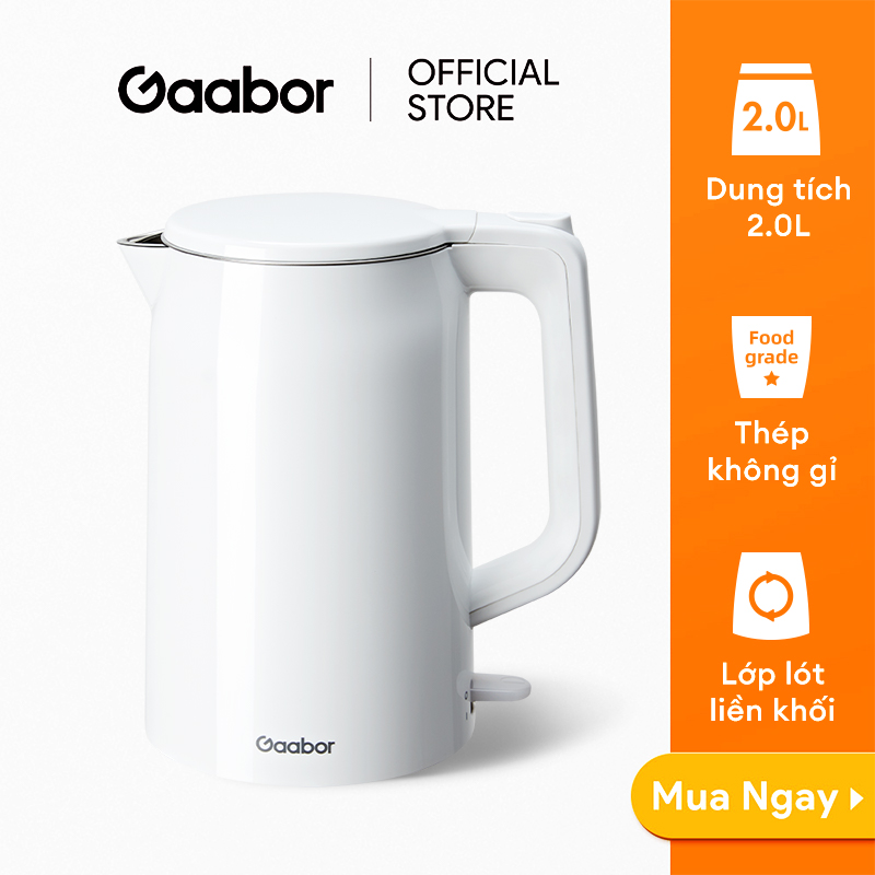 Bình đun nước siêu tốc Gaabor EK20M-WH01A 2L công suất 1500W cao cấp dễ vệ sinh - Hàng chính hãng