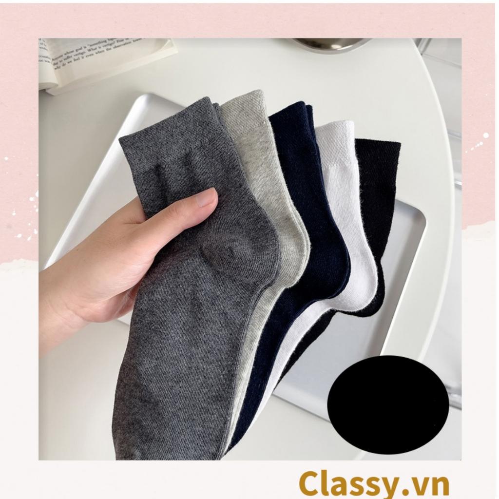 Tất cổ cao Classy, vớ cổ cao chất liệu dệt kim, vải trơn 4 mùa màu basic G1405