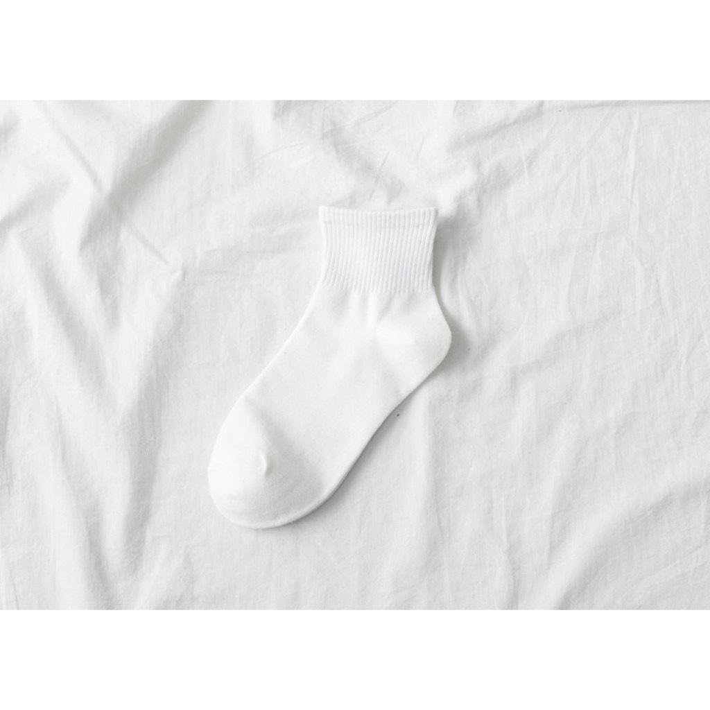 Tất Cổ Lỡ Nam Nữ Vớ Trơn Nam Nữ Màu Đen Trắng Phong Cách Basic, Tất Trơn Nữ Nam Cotton Cao Cấp Camcamvintage