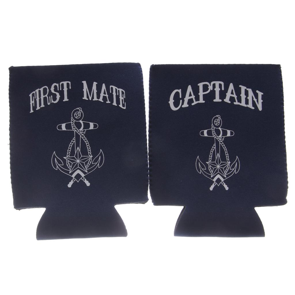 2 Pair Nautical Beer Tin Can Cooler Stubby Holder CAPTAIN And FIRST MATE