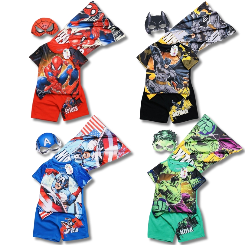 [BST] Đồ bộ siêu nhân bé trai lửng tay từ 2 tuổi đến 5 tuổi Hulk, Spiderman, Batman, Captain tặng choàng+mặt nạ BN189