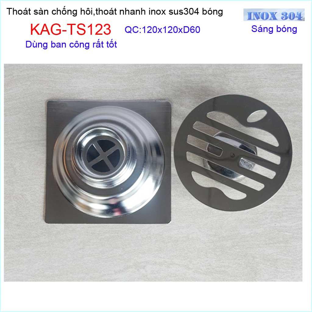 Thoát sàn quả Táo KAG-TS123 , phễu thoát sàn vuông 12x12cm D60, phễu thu nước SUS304 thoát nhanh chống hôi tốt