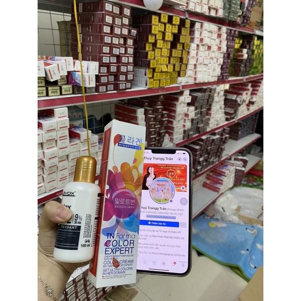 Thuốc nhuộm tóc nâu đỏ kèm oxi và gang tay