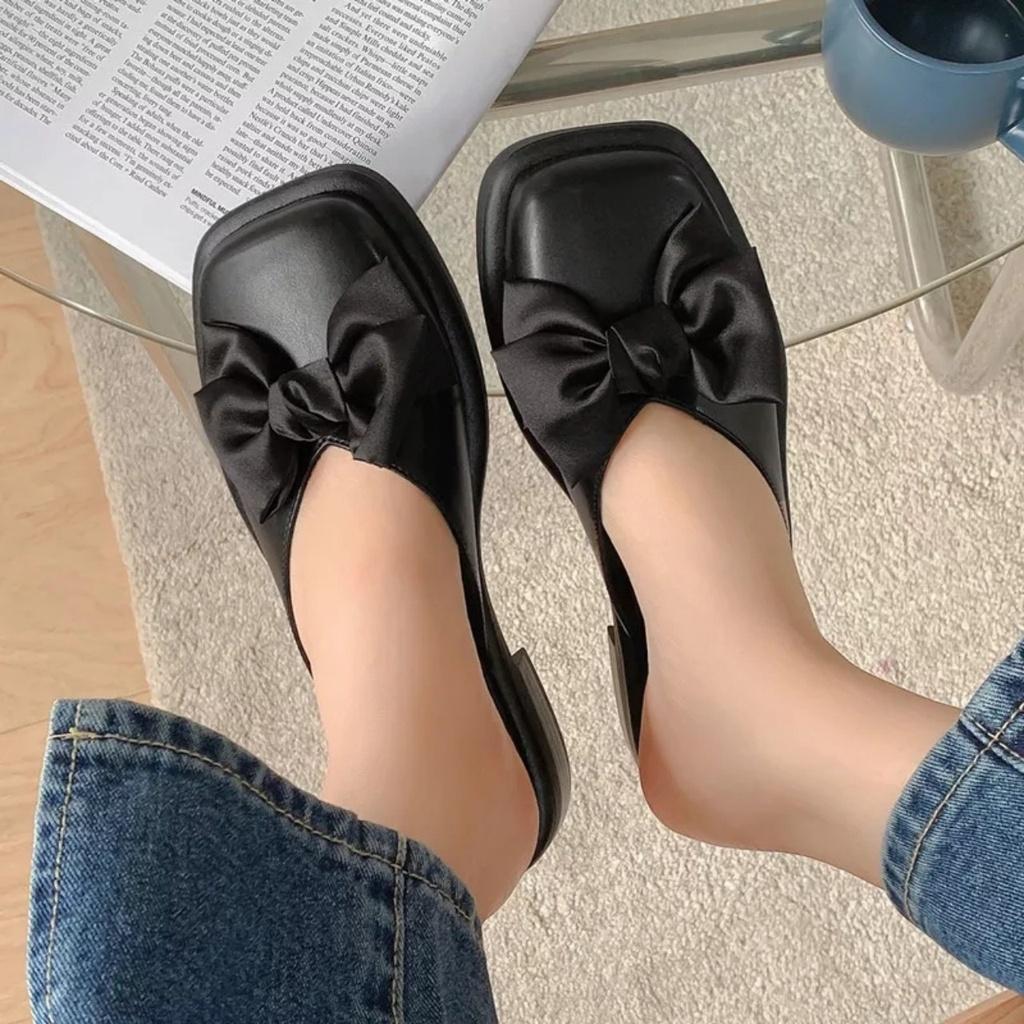 Giày sục marry nơ mũi vuông đế đúc da mềm êm chân