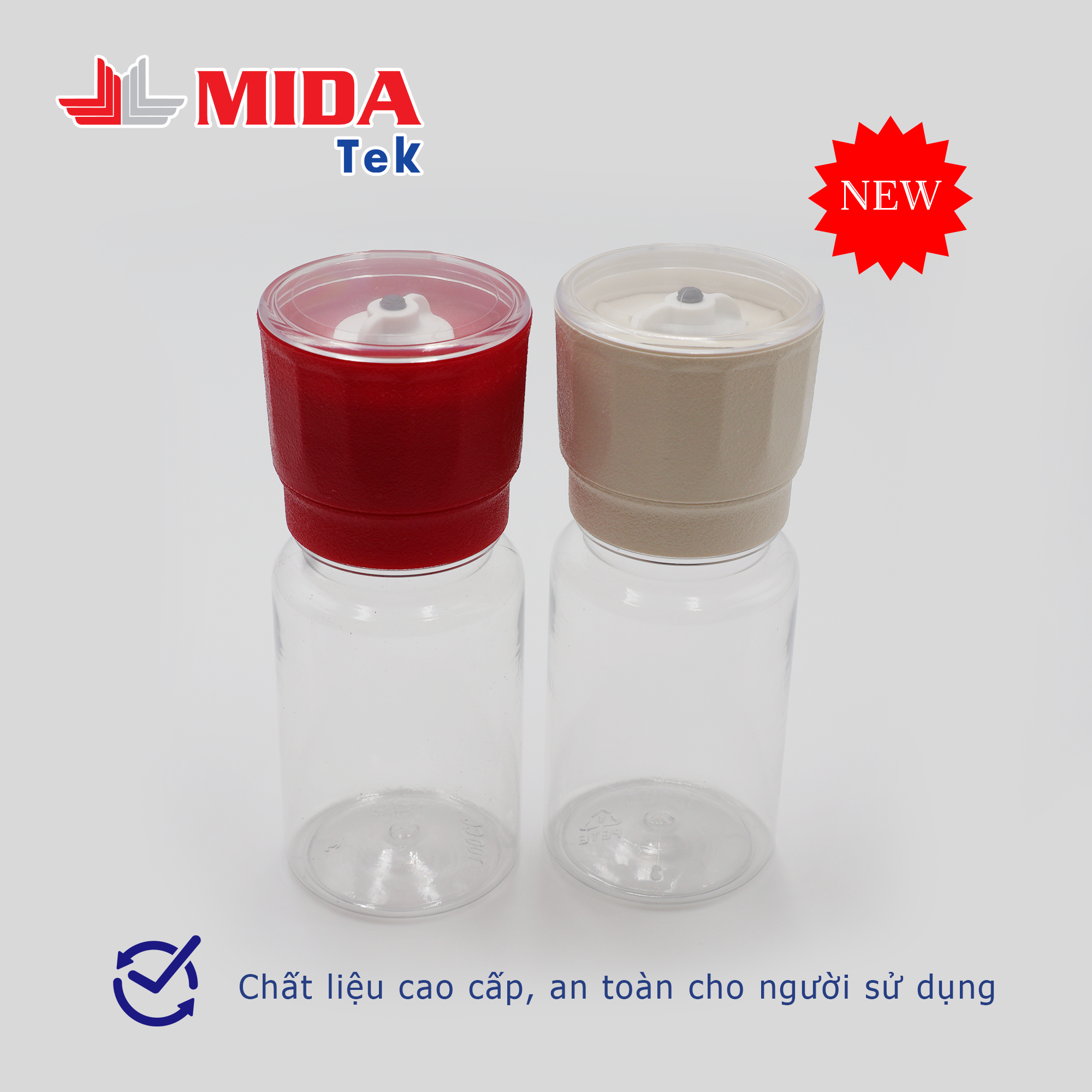 Dụng cụ xay tiêu MIDATEK cối xay ceramic Màu Kem chai nhựa dung tích 100ml miệng hũ 38mm