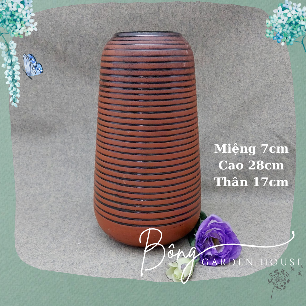 Bình hoa, Bình cắm hoa, Bình gốm Bát Tràng dáng tỏi nhiều màu sắc Bông Garden House cao 28cm