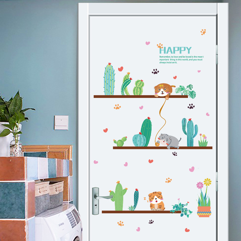 Decal giấy dán tường kệ xương rồng  SK7190