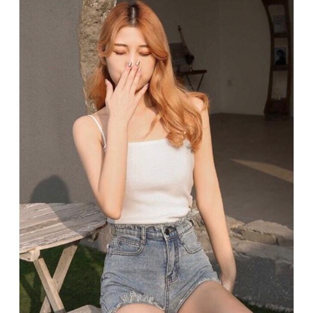 Áo 2 dây thun gân đẹp 100% cotton Màu trắng, áo croptop ôm mặc trong siêu mát