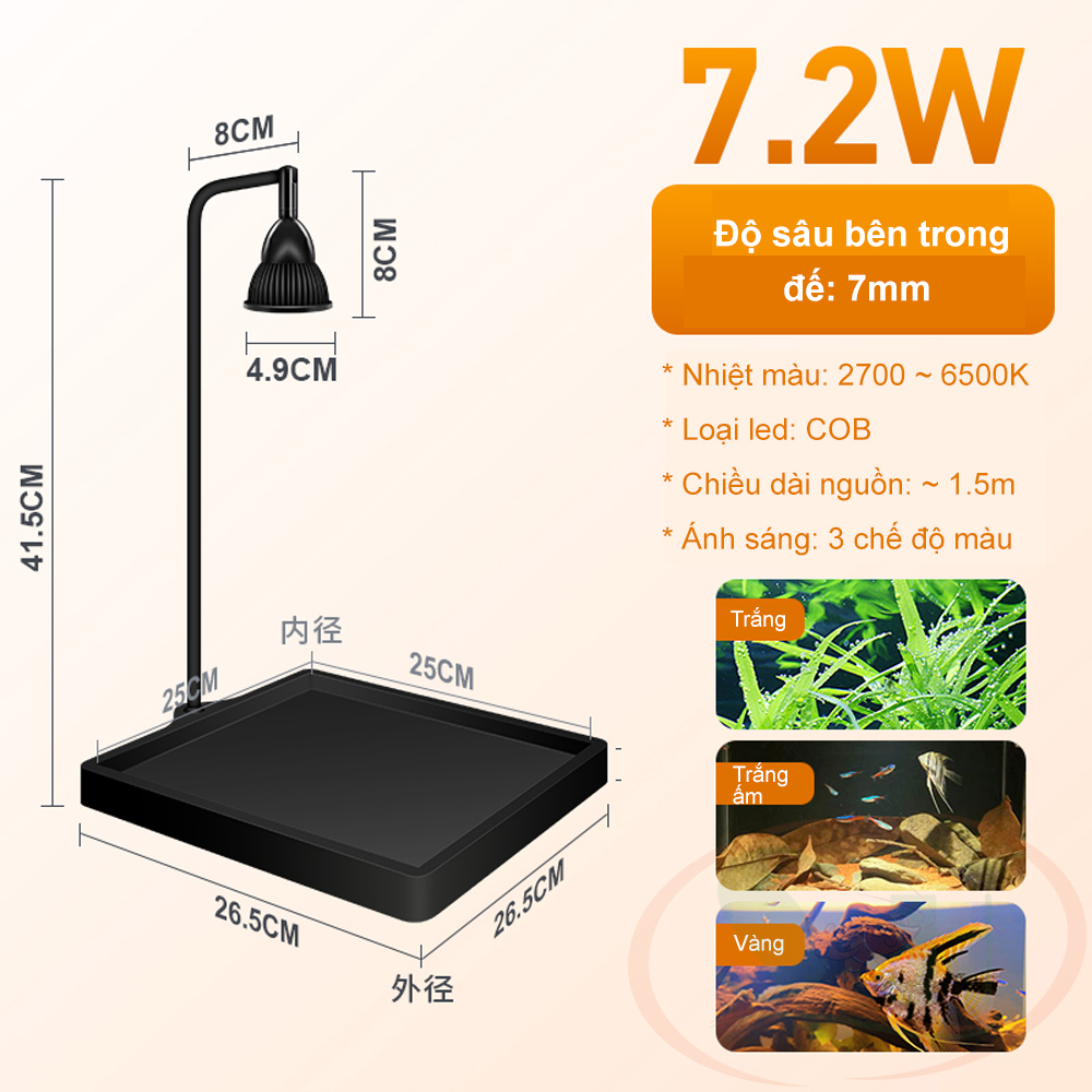 Bộ đèn led rọi Yikeda đế nhựa tiểu cảnh bán cạn để bàn thủy sinh cá tép cảnh
