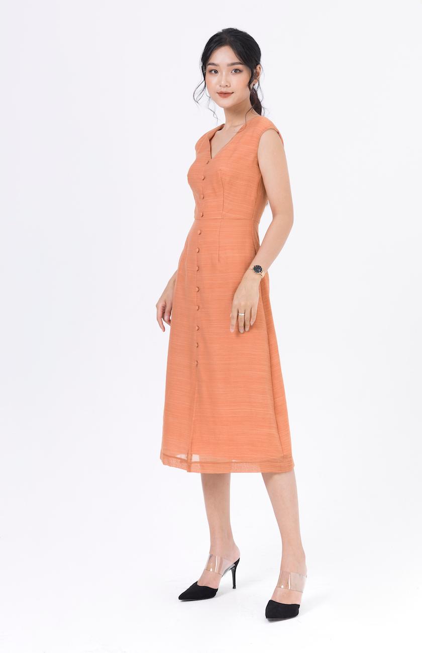 Đầm Ôm Midi Xẻ trước De Leah - Cam