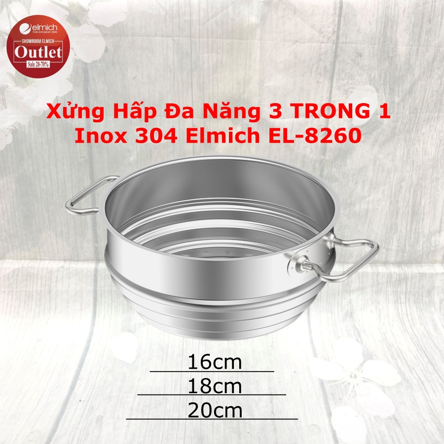 Xửng Hấp Đa Năng 3 Trong 1  Inox 304 Elmich EL-8260 Size 16,18,20cm