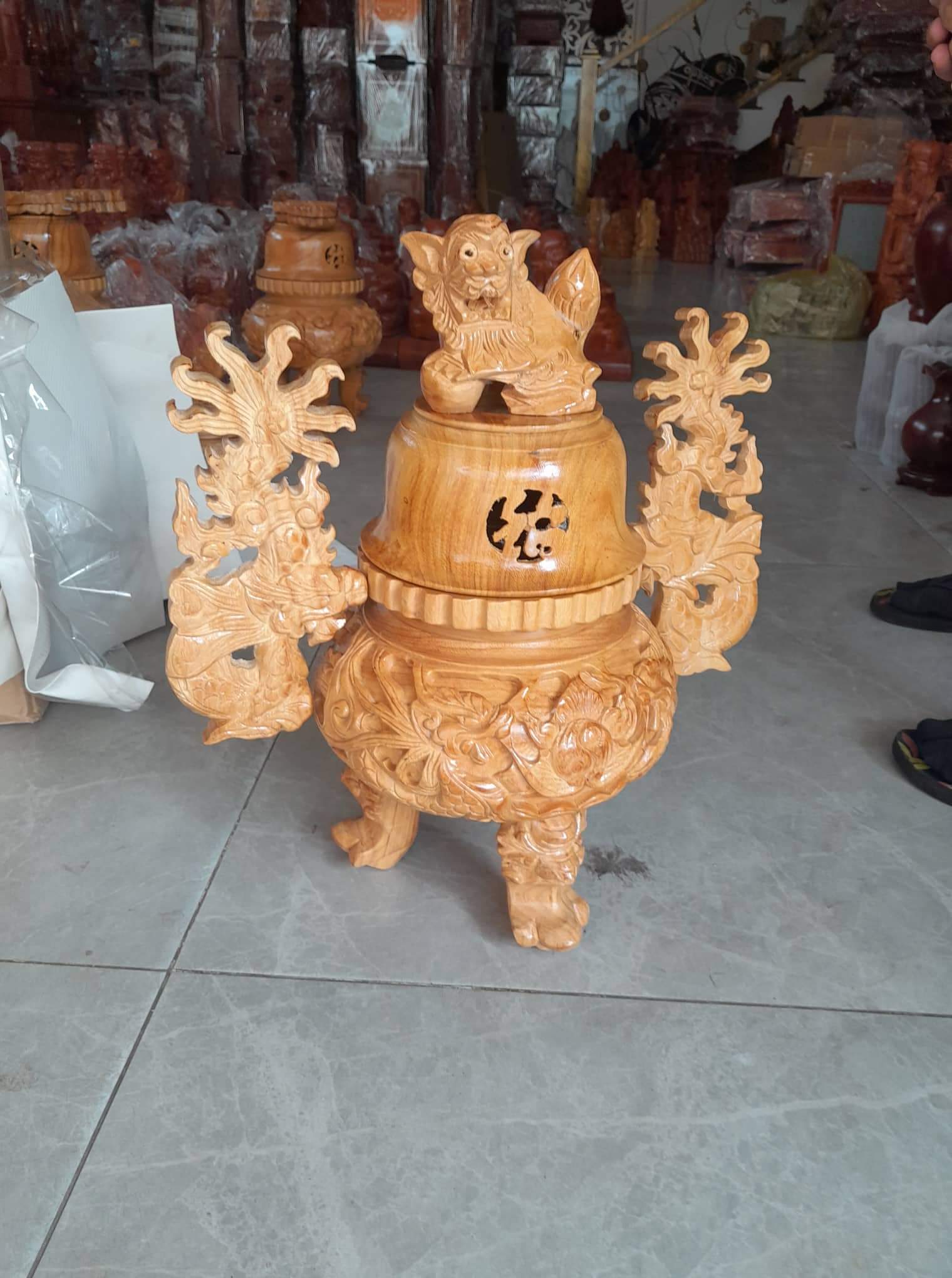 Bộ lư hương _Bộ lư thờ cúng 9 món gỗ gõ đỏ cao 60cm