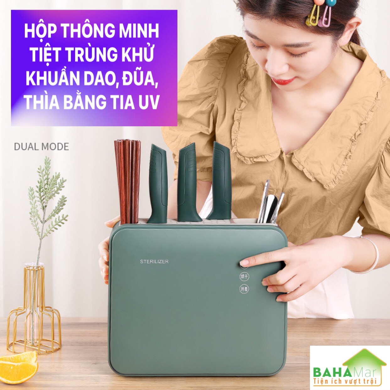 HỘP MÁY THÔNG MINH TIỆT TRÙNG KHỬ KHUẨN ĐŨA, THÌA, DAO NHÀ BẾP BẰNG TIA CỰC TÍM