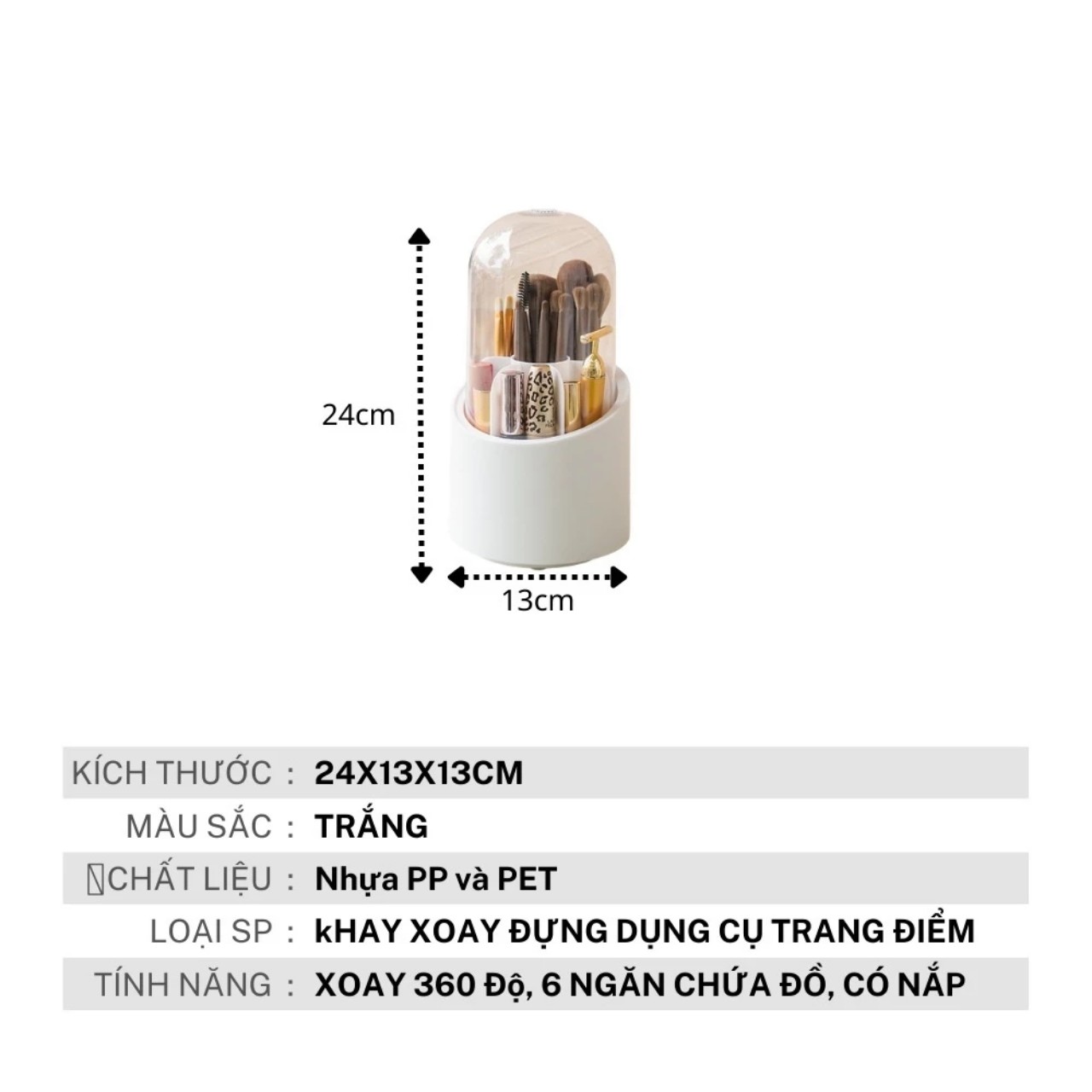 Hộp Đựng Cọ Trang Điểm Xoay 360 Để Bàn Trong Suốt Chống Bụi Tiện Dụng- Kệ Đựng Mỹ Phẩm Để Bàn Có Nắp Tiện Lợi - HÀNG CHÍNH HÃNG MINIIN