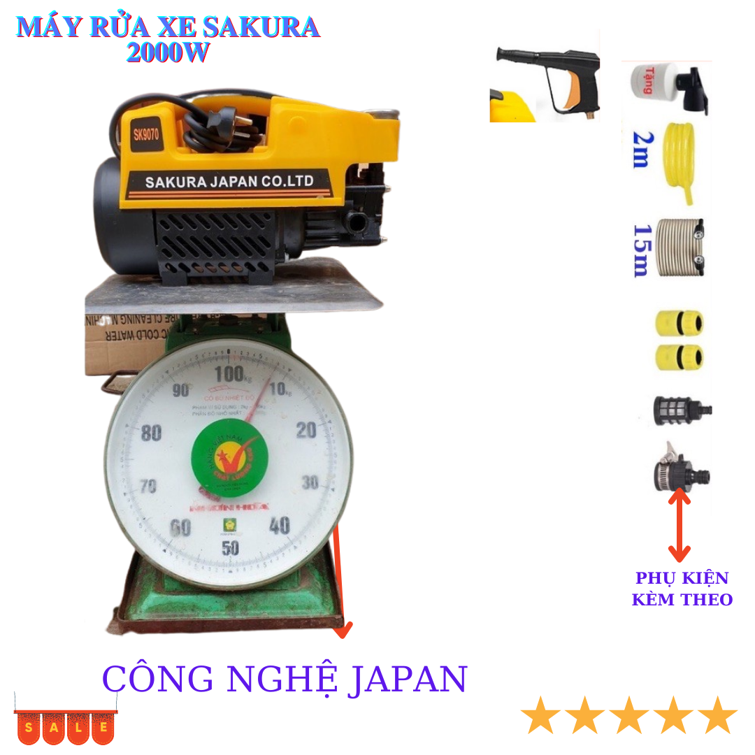 Máy rửa xe SAKURA công suất 2500w máy lõi đồng -  trọng lượng 8KG