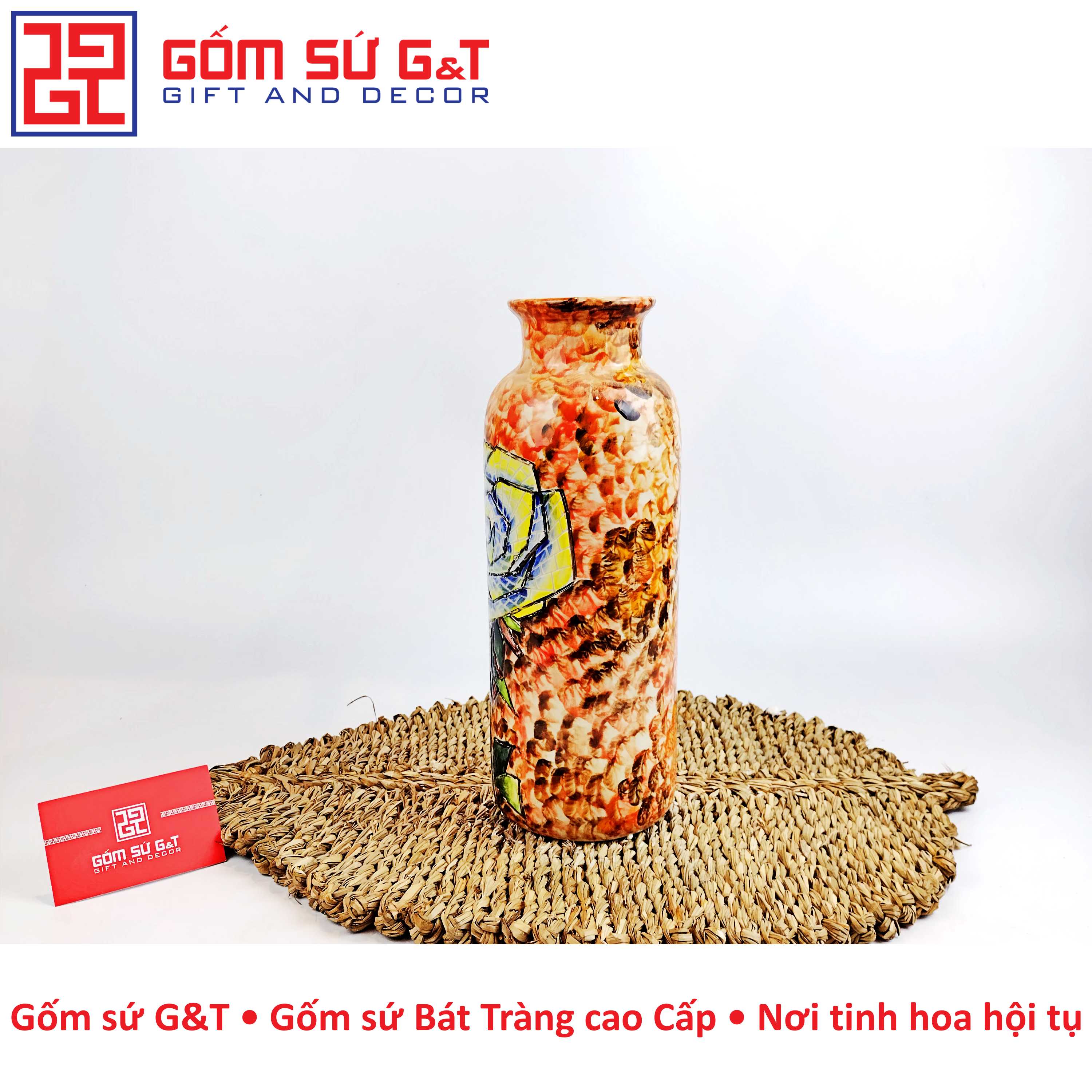 Lọ hoa dáng phích cổ cao vẽ hoa hồng Gốm Sứ G&T