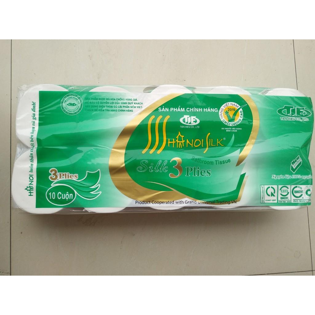 Giấy vệ sinh Hà Nội silk 3 lớp siêu dai 10 cuộn Vbig Mart
