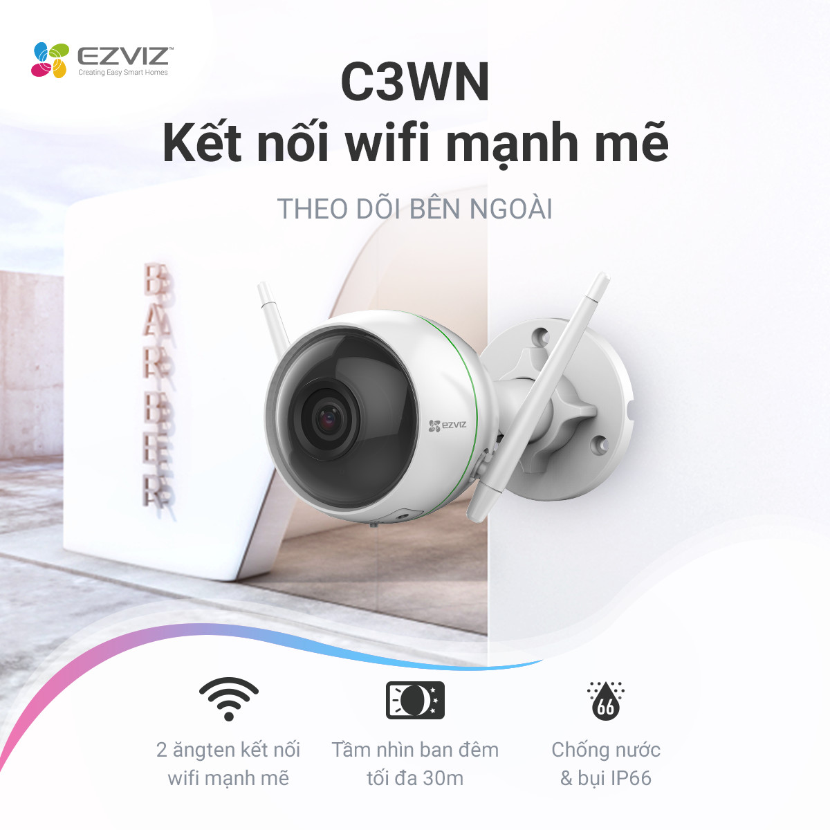 Camera EZVIZ C3W PRO 2MP &amp; 4MP, WI-FI Không Dây, IP67 Ngoài Trời, Ghi Hình Màu Ban Đêm, Âm Thanh 2 Chiều, Đèn và Còi Báo Động, Tích Hợp AI--Hàng Chính Hãng