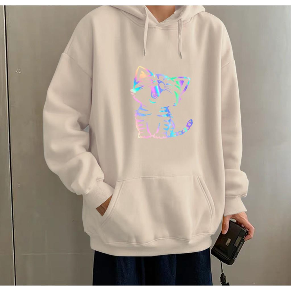 Áo hoodie Unisex dạ quang - Áo khoác nỉ phản quang họa tiết mèo cười in cao cấp