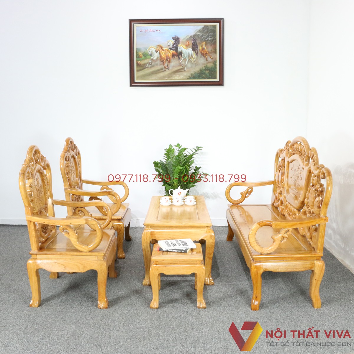Bộ Bàn Ghế Salon Gỗ Gõ Đỏ Chuông Đào 6 Món Đẹp Hiện Đại