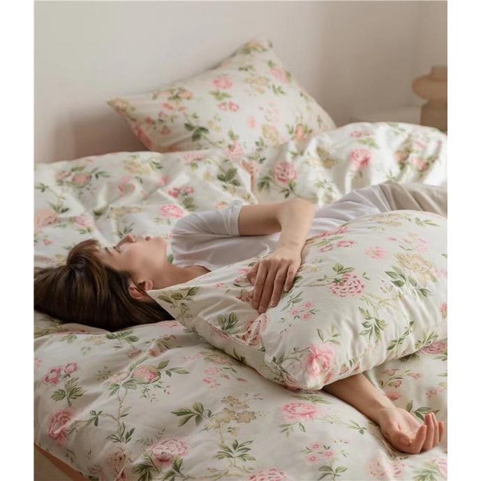 Bộ Chăn Ga Cotton Living 100%cotton Hàng Nhập Khẩu Cao Cấp 4 Món Hoa Hồng Vintage Nhẹ Nhàng