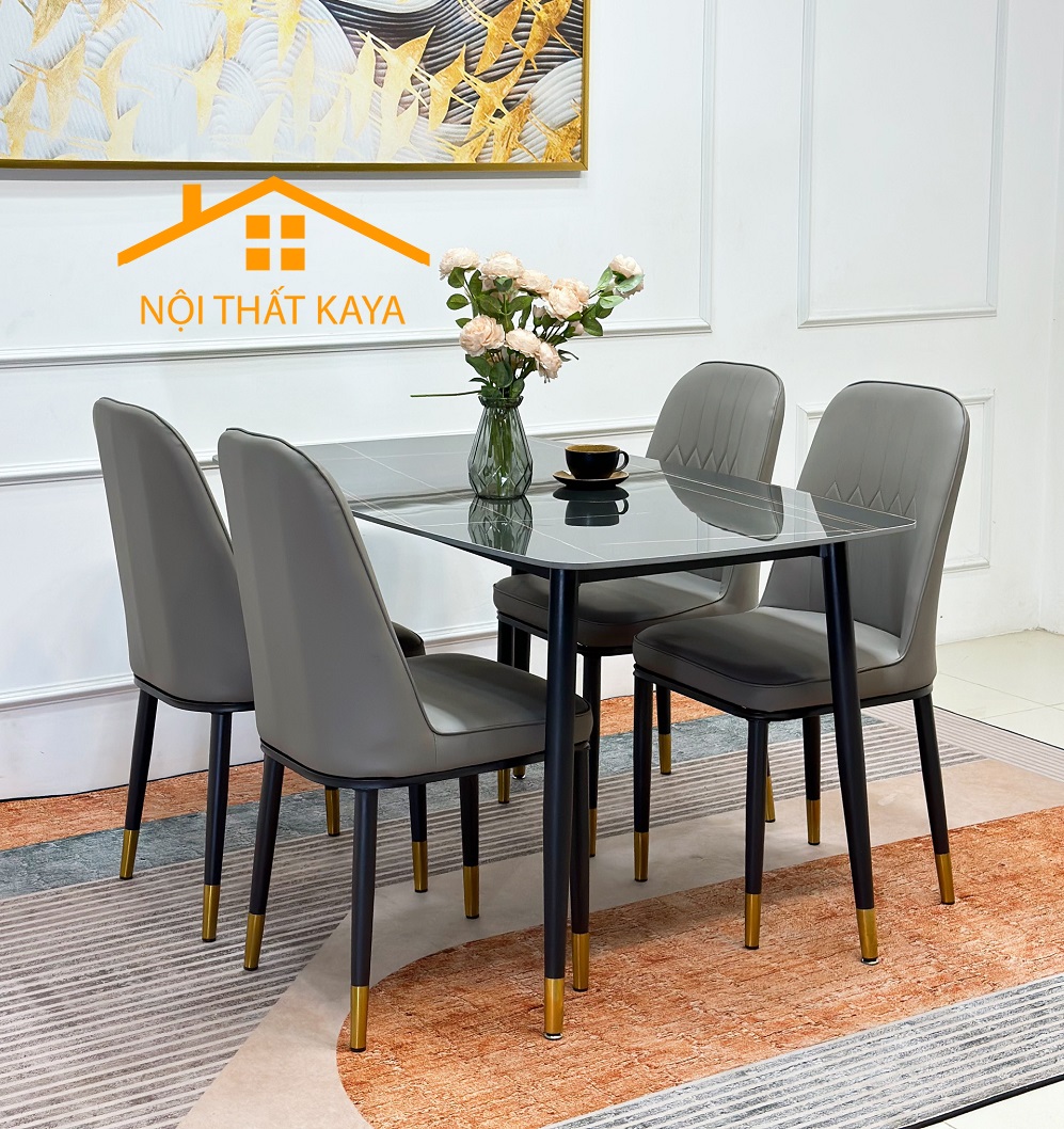 Bộ Bàn Ăn Mặt Đá Ceramic - 4 Ghế Nhập KHẩu