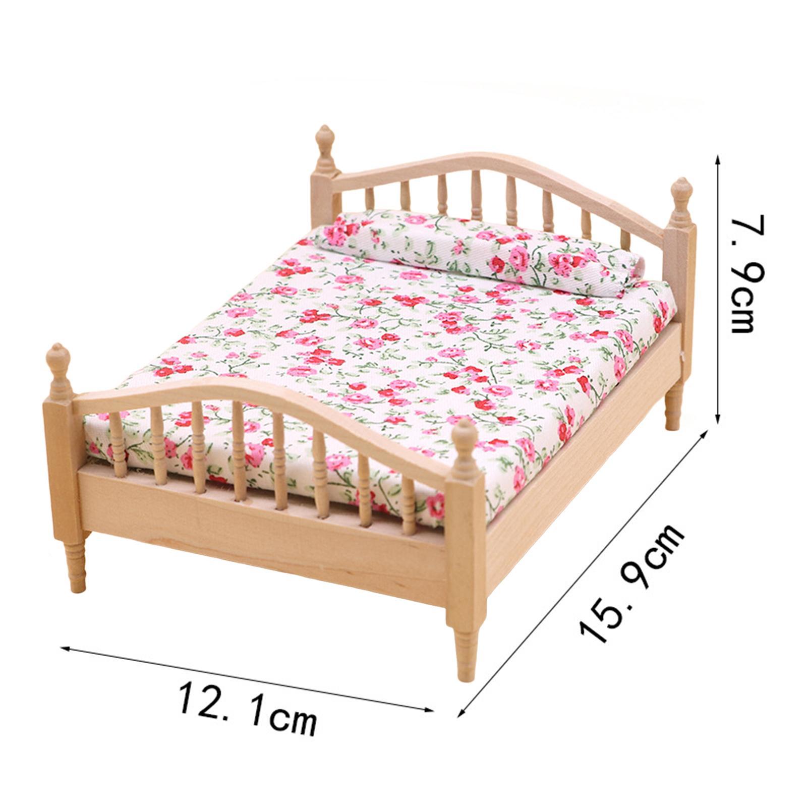 2x Dollhouse Miniature Bed Single Bed Model DIY Scene Model