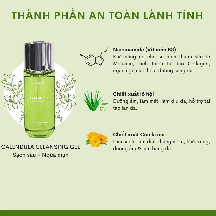 Sữa rửa mặt tạo bọt sạch sâu ngừa mụn phù hợp mọi loại da Lagumi Calendula Cleansing Gel 100ml an toàn cho mẹ bầu