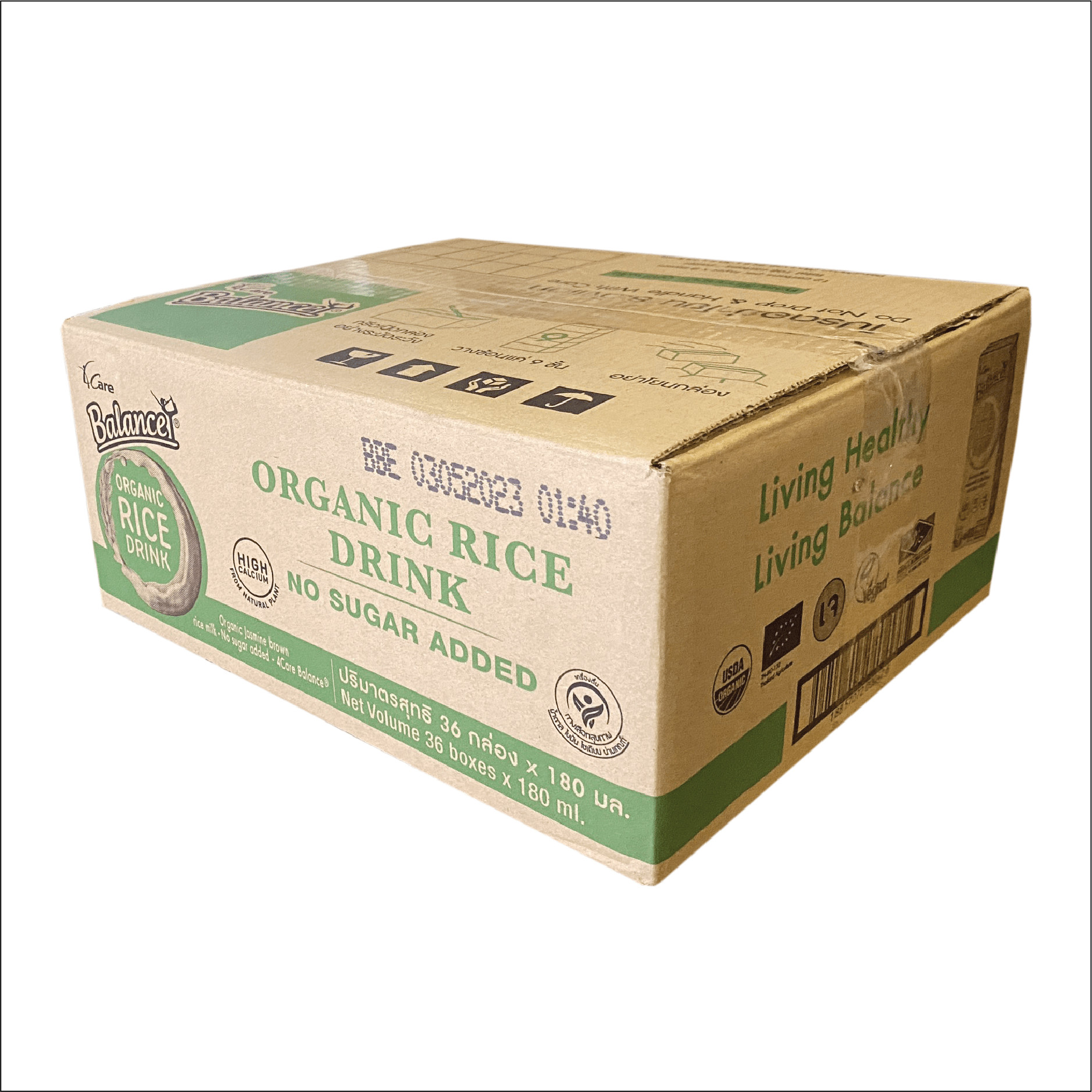 Thùng 36 hộp sữa gạo hữu cơ giàu canxi không đường 4CARE BALANCE ORGANIC (180ml/hộp)