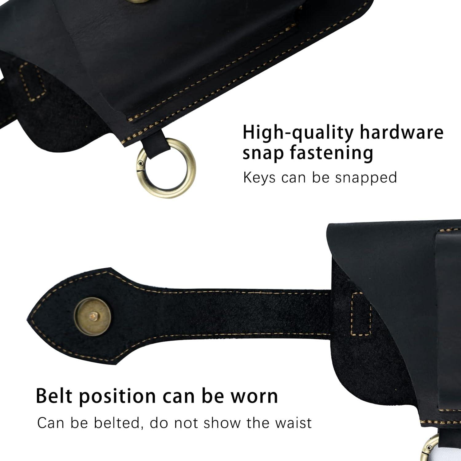 Túi thắt lưng điện thoại di động bằng da đa chức năng cho nam, quà tặng cho cha (màu đen)