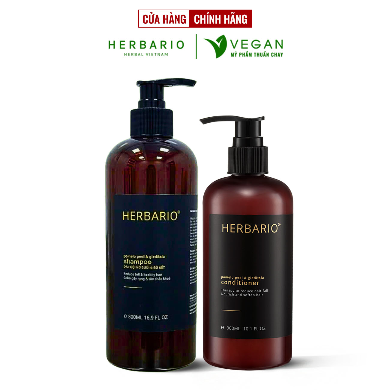 Combo Dầu gội vỏ bưởi bồ kết Herbario 500ml + Dầu xả vỏ bưởi bồ kết Herbario 300ml