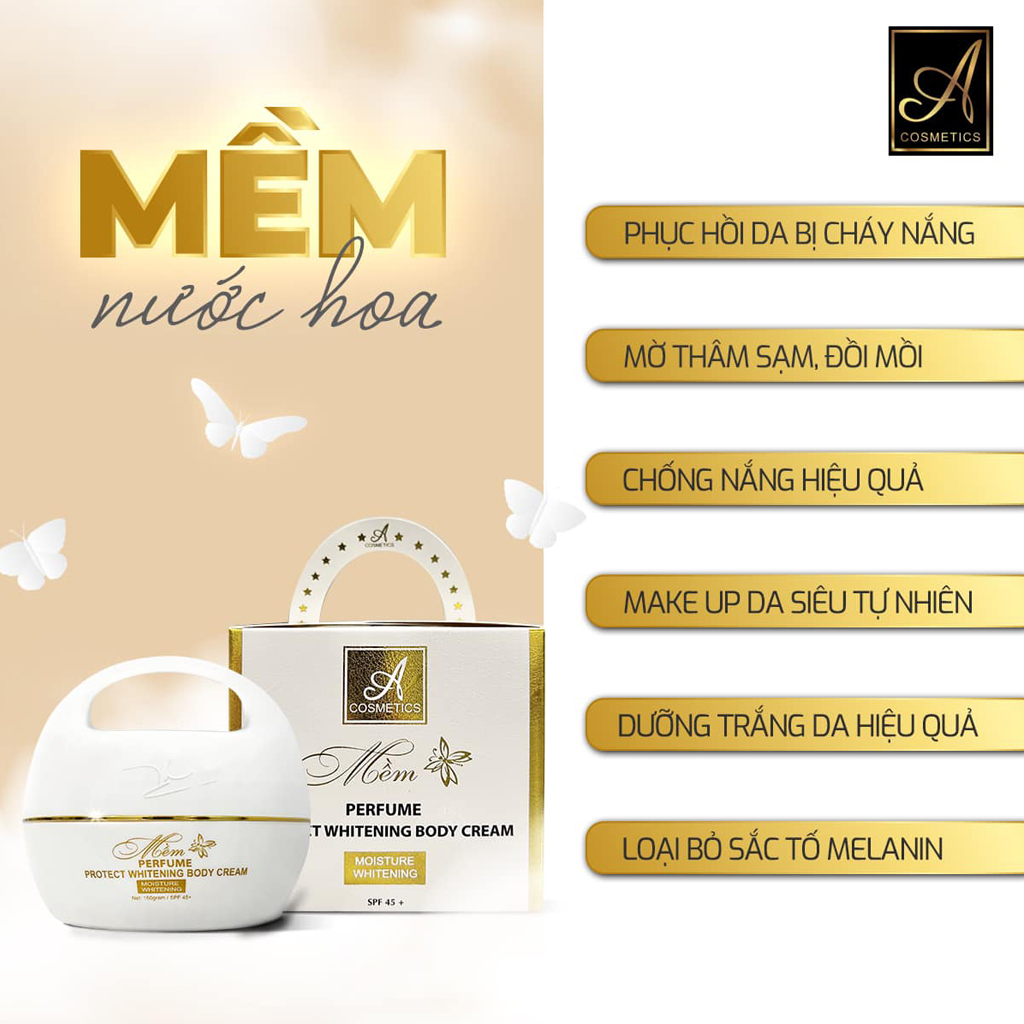 Kem Body Mềm Acosmetics,Kem dưỡng trắng da toàn thân, hương nước hoa Pháp, dạng lotion 150g