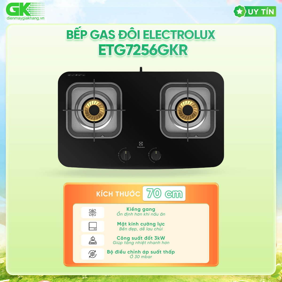 Bếp ga dương Electrolux 70cm UltimateTaste 300 với 2 vùng nấu ETG7256GKR, Điều khiển dễ dàng, Thiết kế chắc chắn và ổn định [Hàng chính hãng]