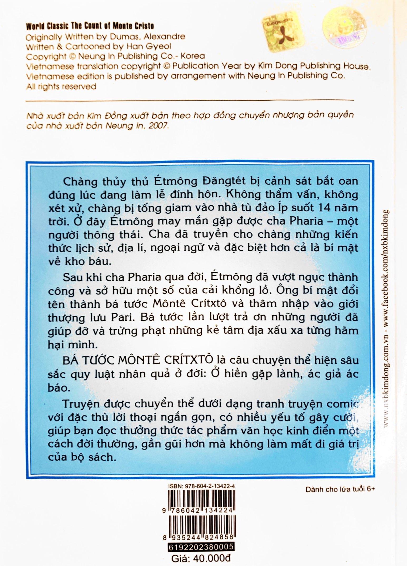 Danh Tác Thế Giới: Bá Tước Monte Critxo (Tái Bản 2018)