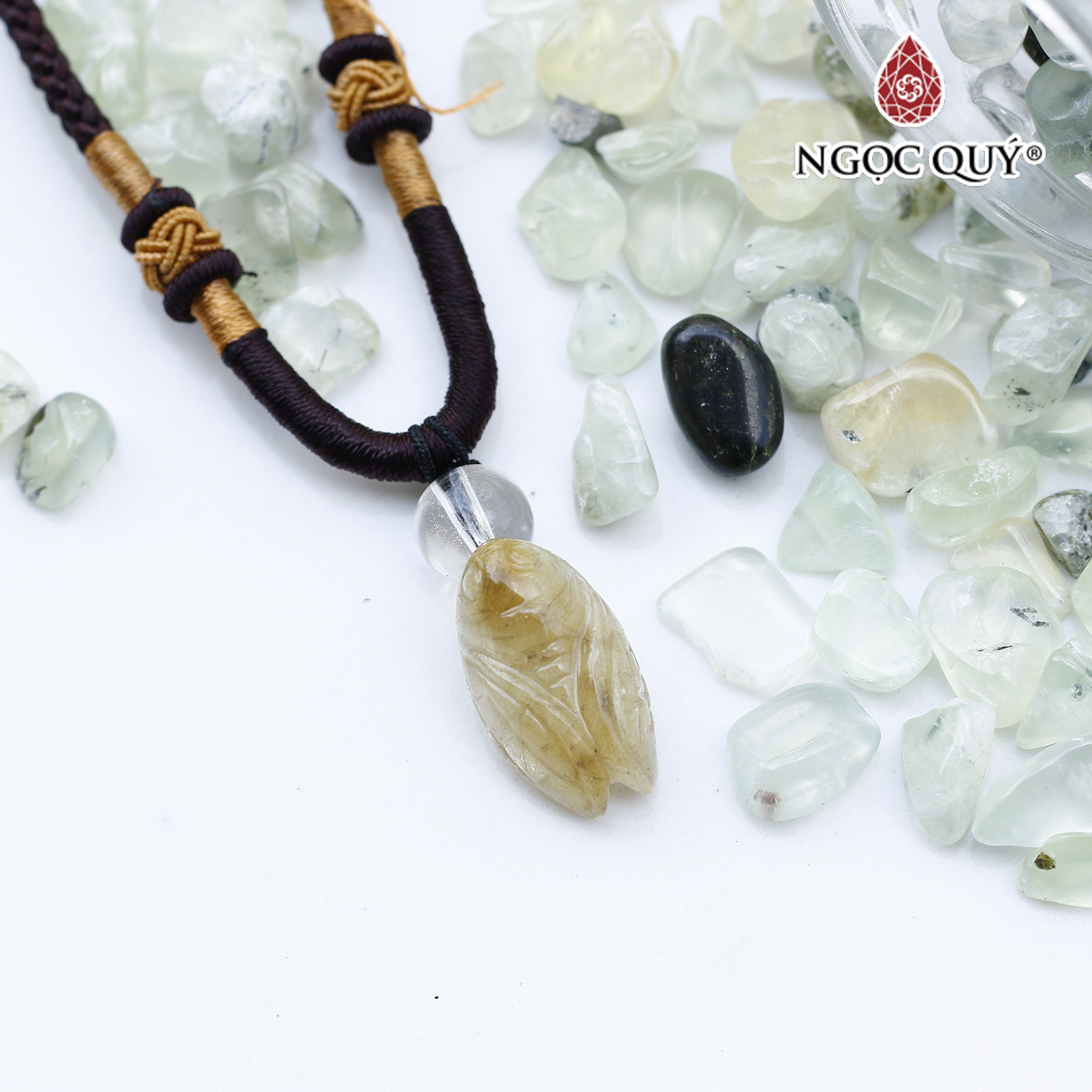 Mặt dây chuyền con ve ngọc thiền thạch anh tóc vàng mệnh thủy, kim - Ngọc Quý Gemstones