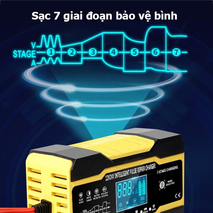 Sạc bình ắc quy 12V-24V/10A 6-150ah có khử sunfat phục hồi bình dùng cho cả bình khô và nước từ 6Ah-150Ah