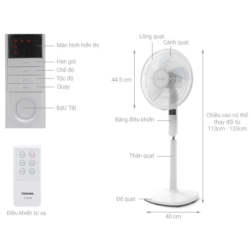 Quạt đứng Toshiba F- LSA20(H)VN (60W) - Xám - Hàng chính hãng