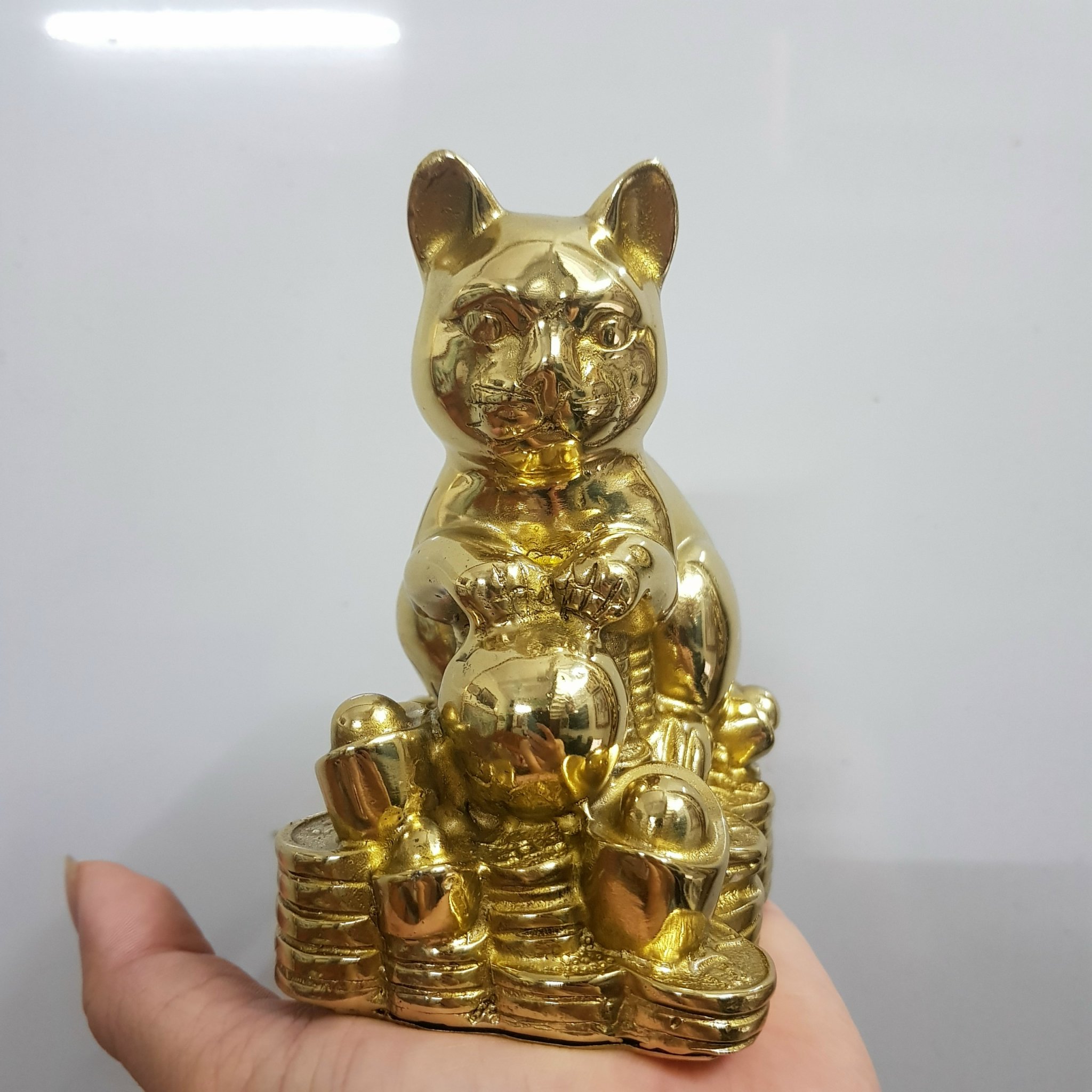 Tượng mèo kim tiền bằng đồng MS34a