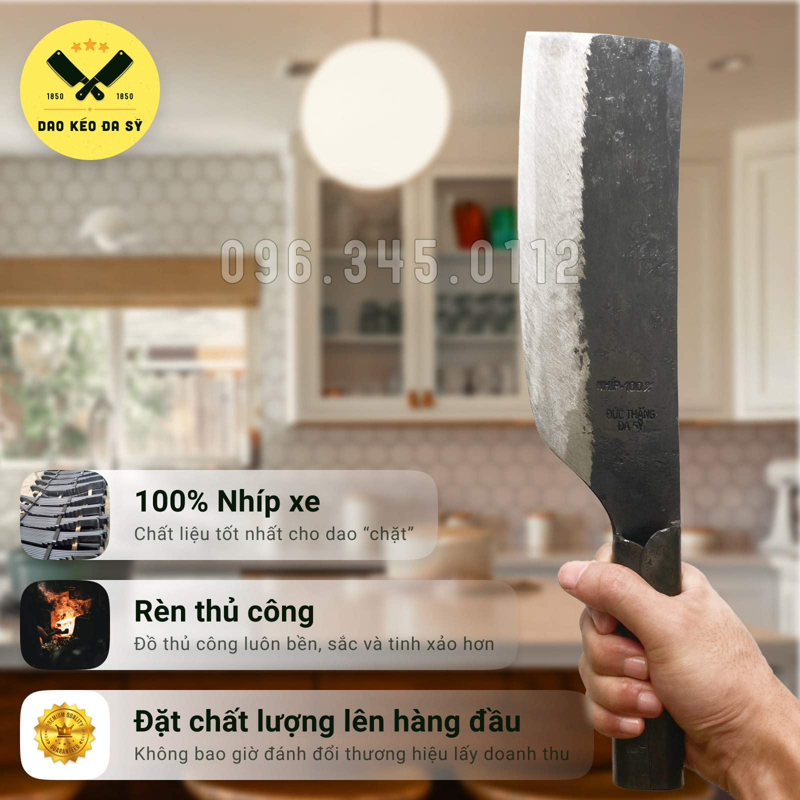 Dao chặt gà, dao chặt xương, dao chặt vịt - Dao chặt Đa Sỹ - 100% Nhíp xe siêu sắc