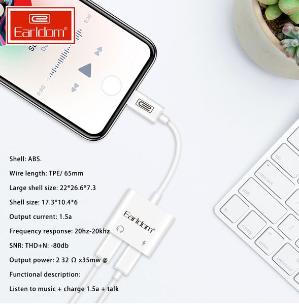 Jack chuyển đổi vừa sạc vừa tai nghe chia 2 cổng lightning, Không cần kết nối Bluetooth, Thiết kế gọn nhẹ đơn giản, kết nối dễ dàng, Hàng Chính Hãng