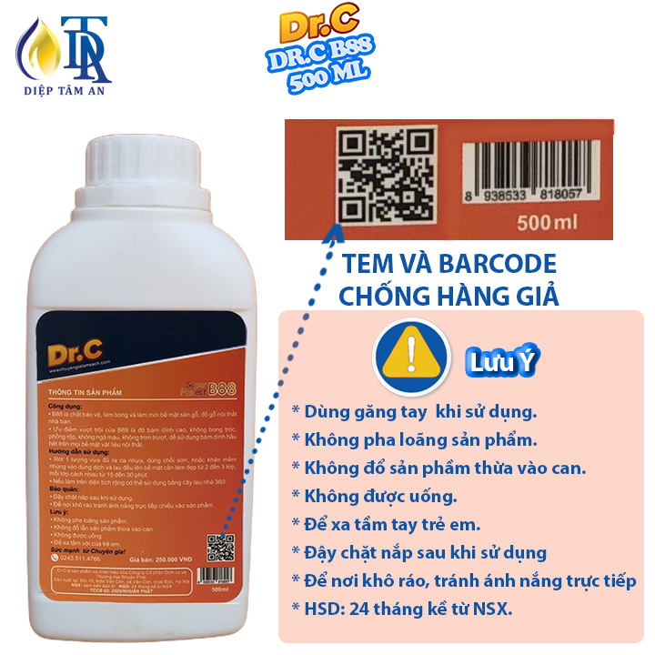 Dung Dịch Phủ Bóng Dr.C B88 500ml, Phục Hồi Độ Bóng,Đồ Nội Thất, Sàn Gỗ,Tạo Lớp Bảo Vệ Sàn, Chống Trơn Trượt Sàn Gỗ