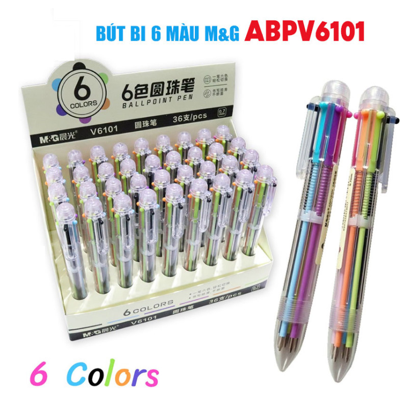 Bút bi bấm M&amp;G ABPV6101 có 6 ngòi 6 màu ngẫu nhiên (ngòi 0.7 mm)