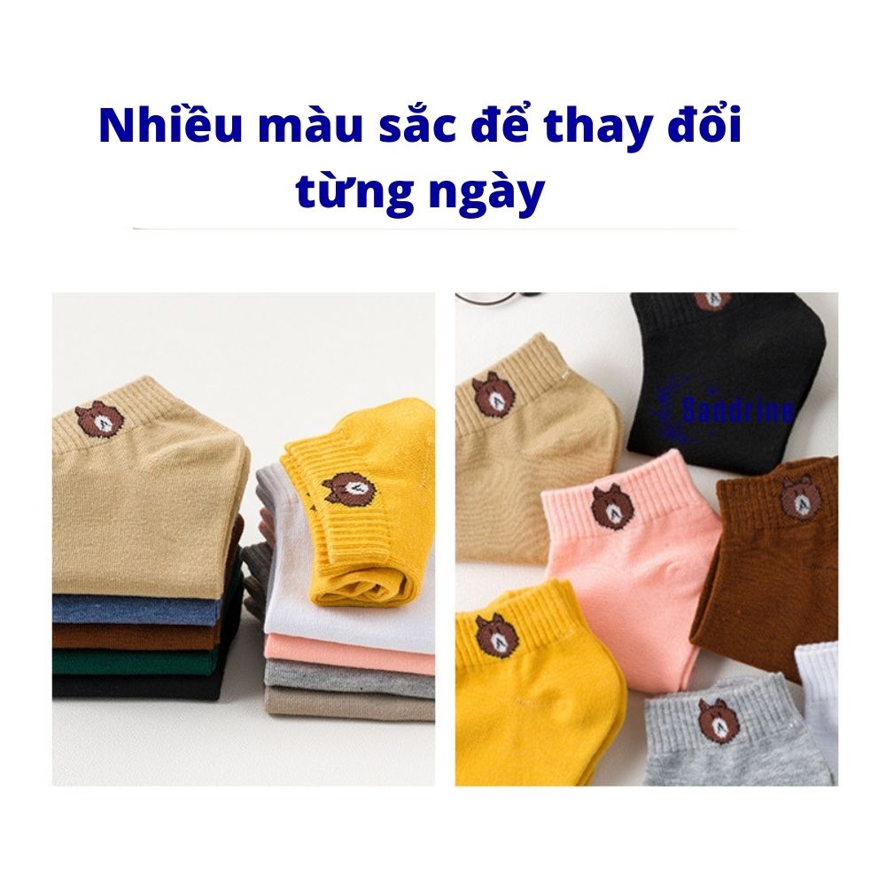 10 Đôi Vớ Tất Ngắn Nữ Họa Tiết Hình Gấu Xinh Xắn Sandrine - Tặng Túi Dễ Thương