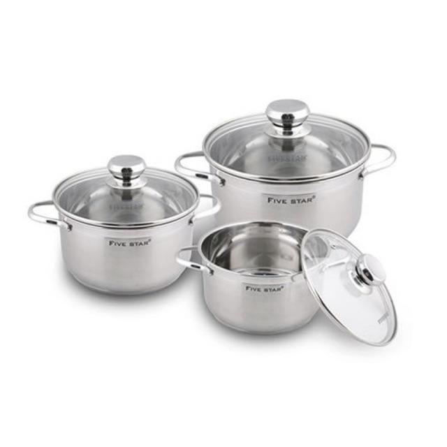 Bộ nồi 3 chiếc Fivestar 3 đáy nắp inox, kính